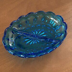 Vintage Electric Blue Divided Dish, Catch All, Trinket Dish, MCM